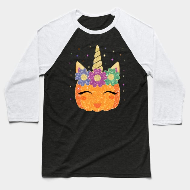 Unicorn Pumpkin Halloween Thanksgiving Girls Boys Baseball T-Shirt by jodesigners